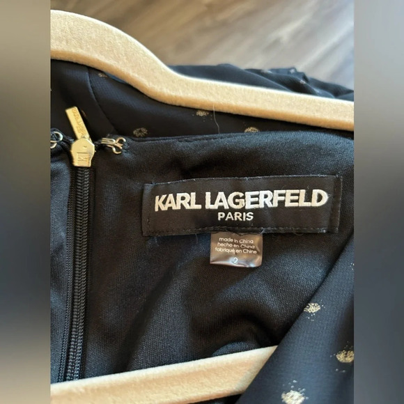 Karl Lagerfeld Paris Metallic-Dot Flounce-Hem Dress Size 2 # 1B 1499 - Picture 3 of 4